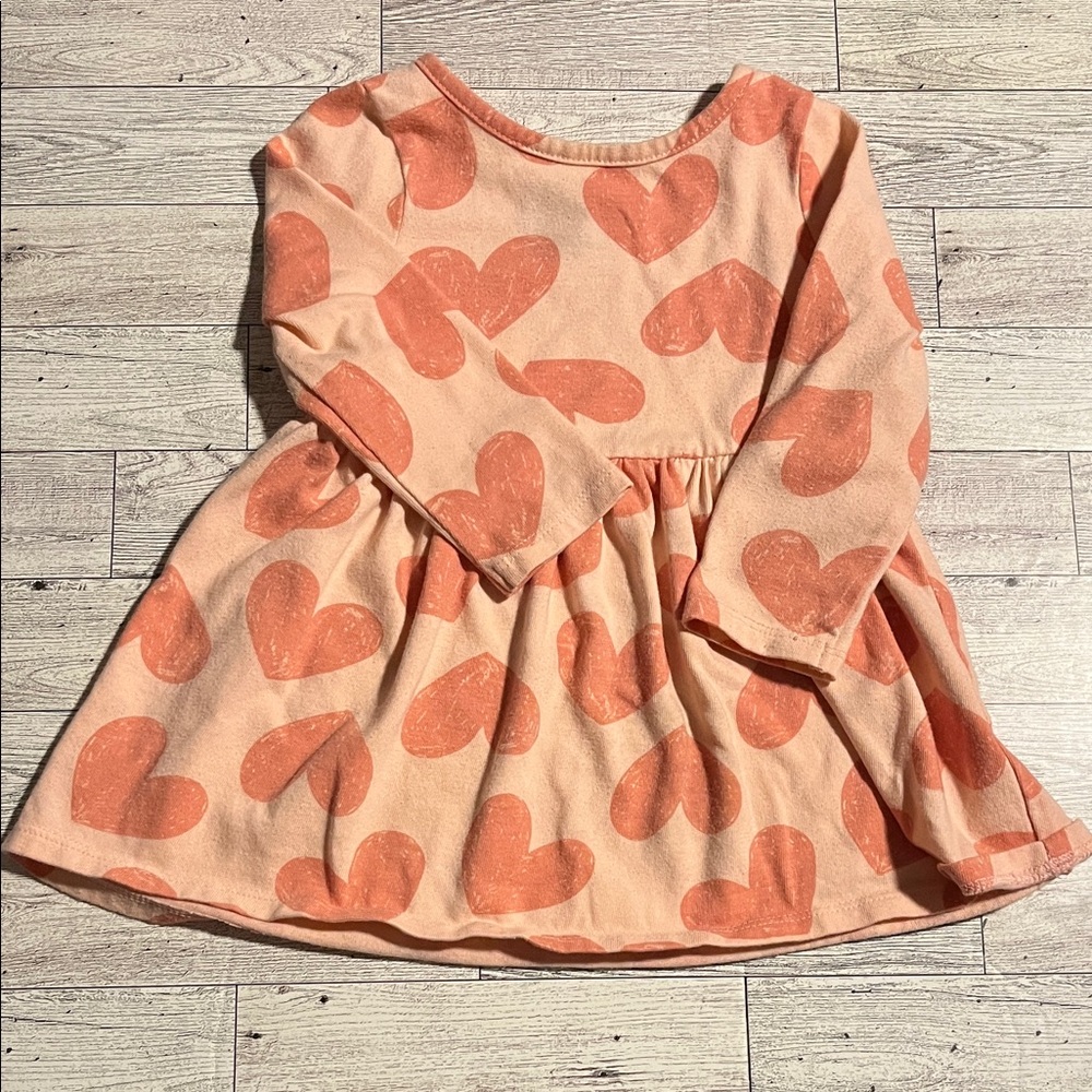 Cat & Jack Peachy Pink Heart Print Long Sleeve Dress Size 18 Months